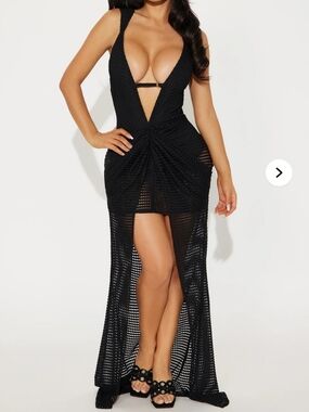 Fashion Nova Black Plunge High-Low Maxi Dress